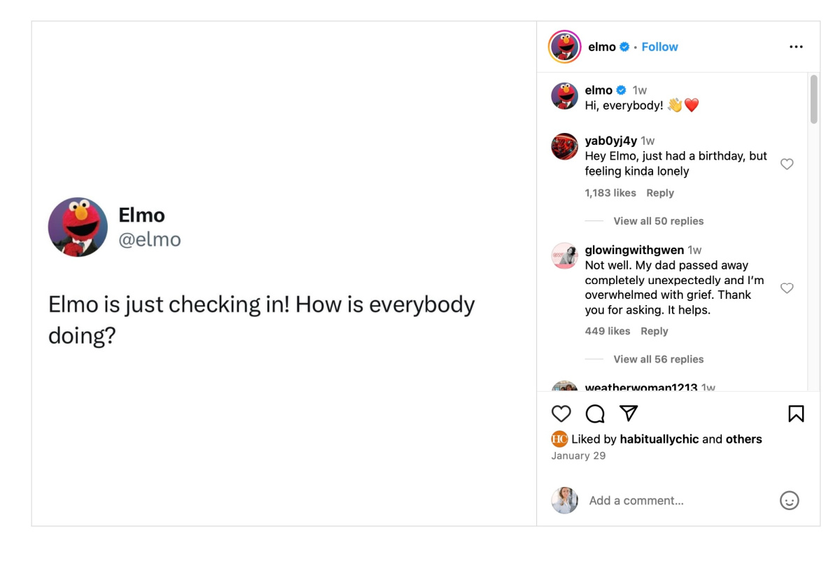Elmo Instagram post.